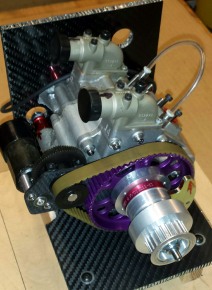 AIE Wankel motor with our own starter, clutch, and drive pulley for coaxial rotor gearbox.